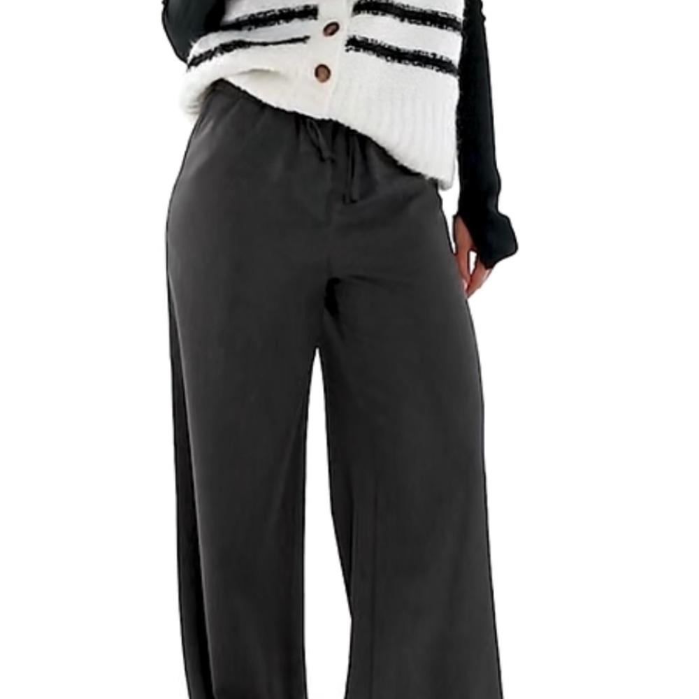 tailored wide leg trousers with contrast waistband in charcoal, sz 6